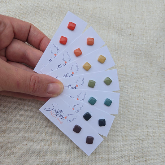 Clay Studs - Mini Squares - Muted Rainbow