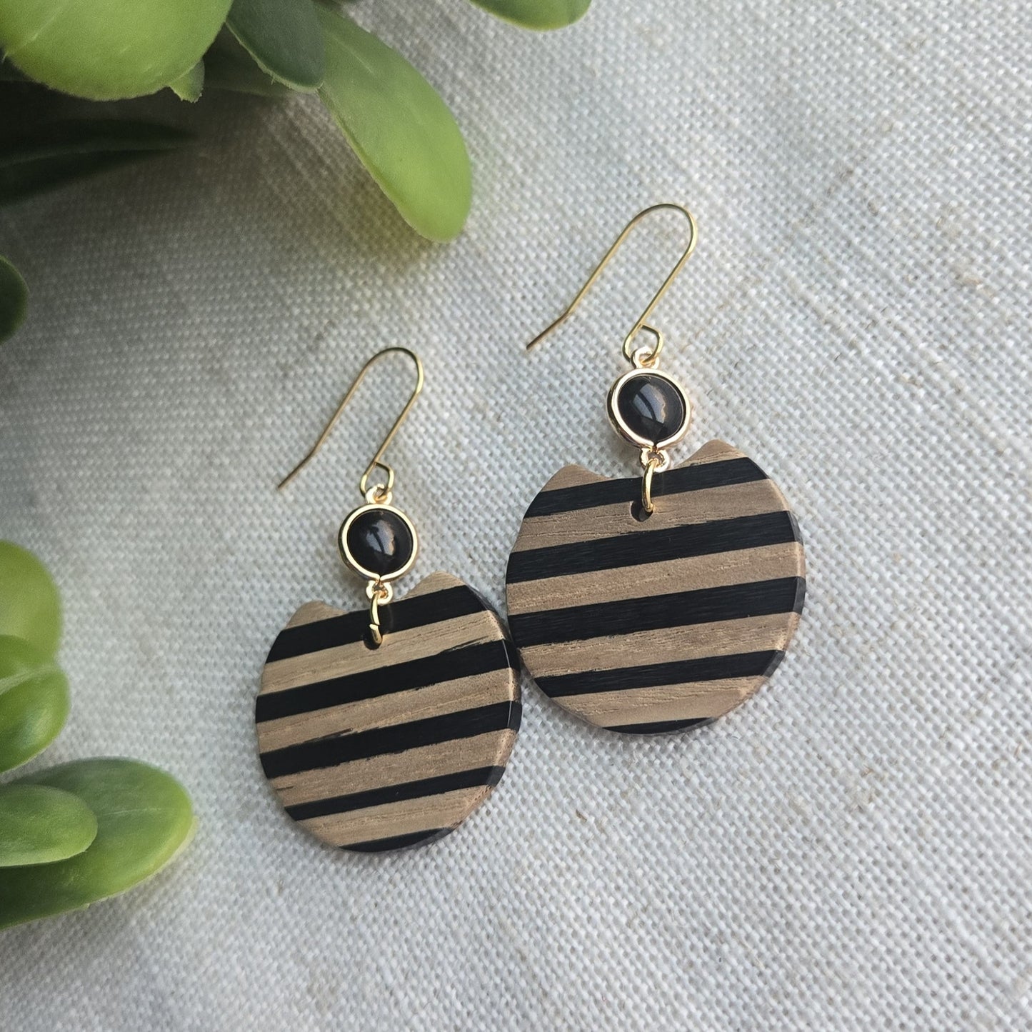 Beachy Acrylic - Black Striped Circle Dangle