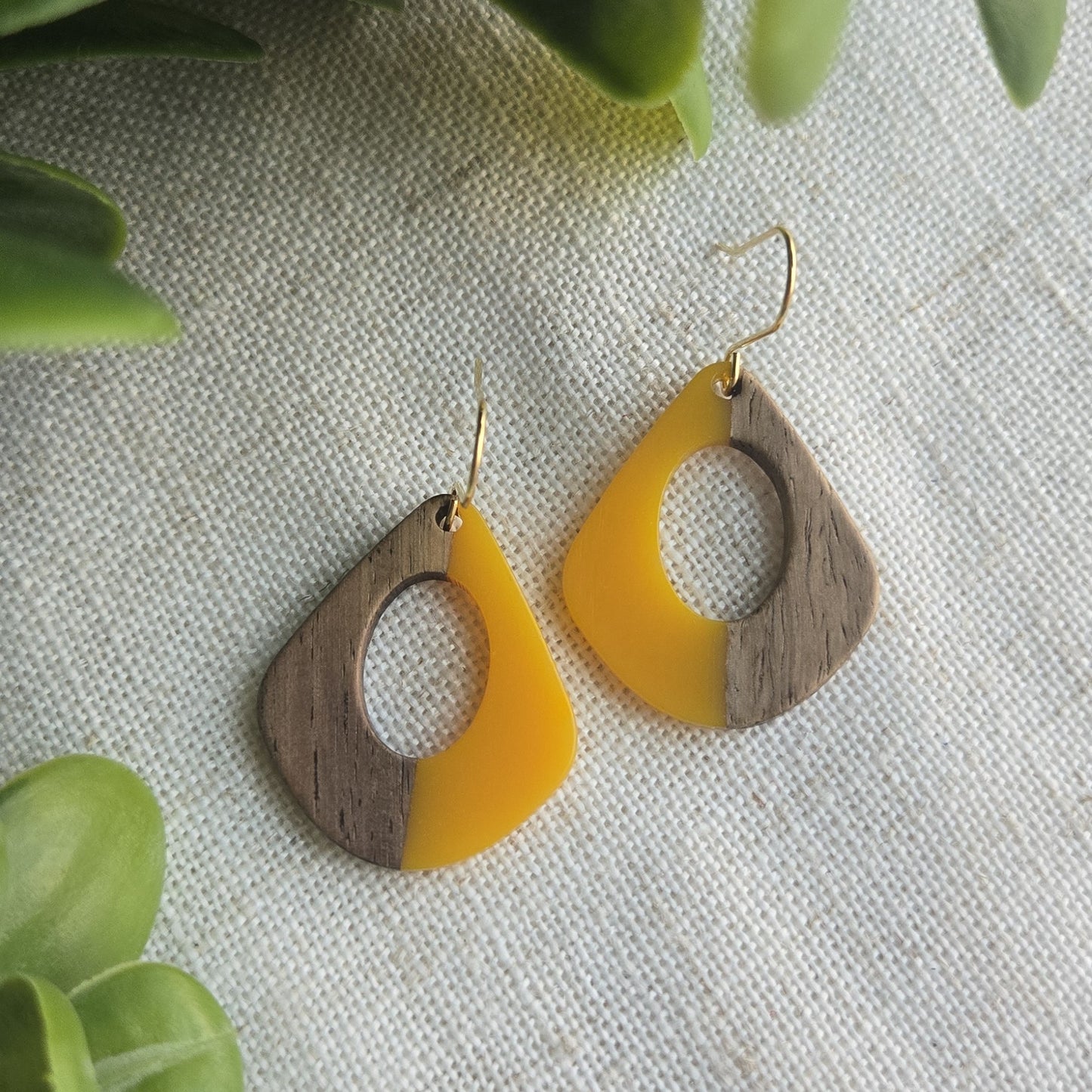 Beachy Acrylic - Mustard and Wood Dangle