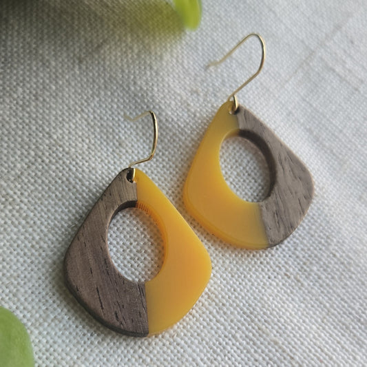 Beachy Acrylic - Mustard and Wood Dangle