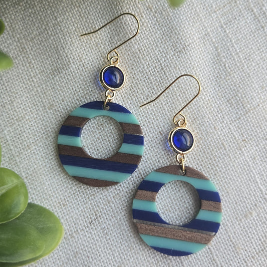 Beachy Acrylic - Blue Striped Circle Dangle