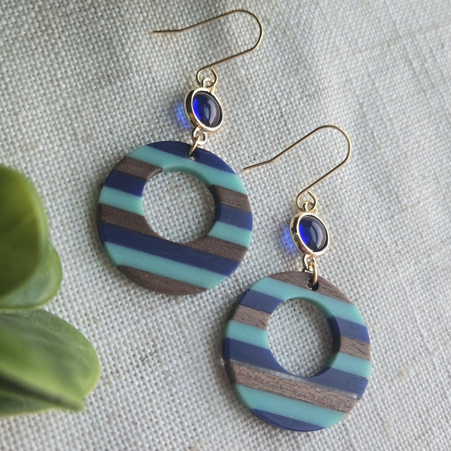 Beachy Acrylic - Blue Striped Circle Dangle