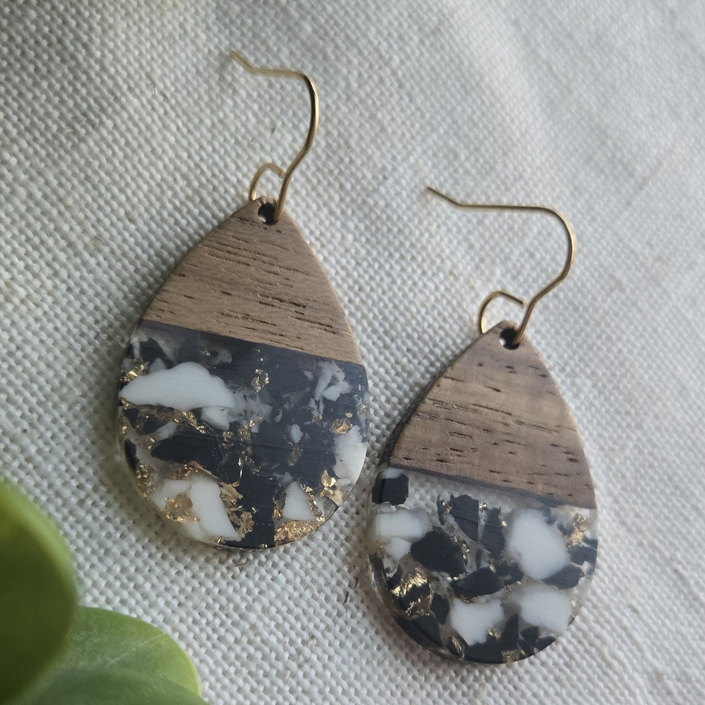 Beachy Acrylic - Black White and Gold Teardrop