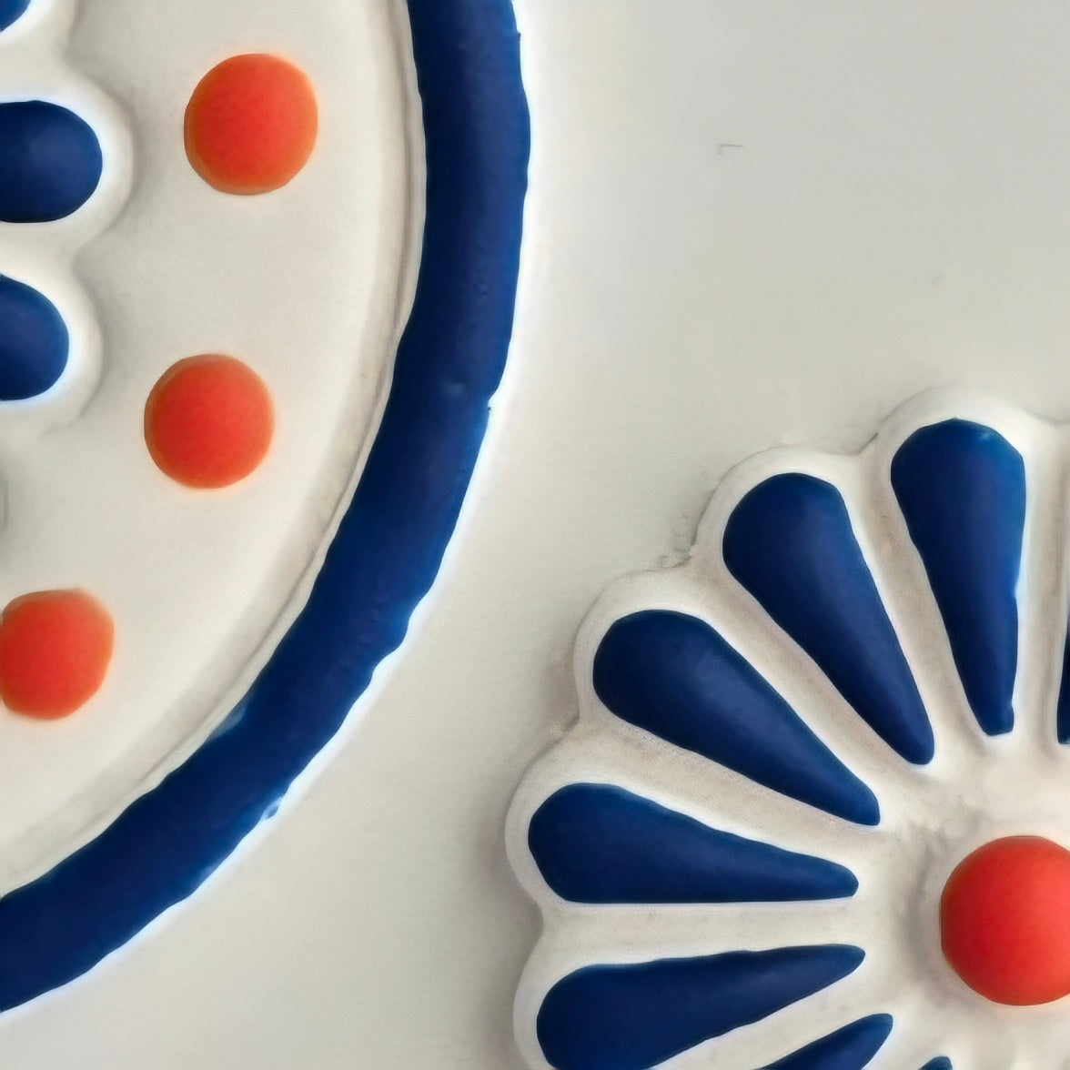 Clay Hand Painted Floral Tile - Blue and Orange