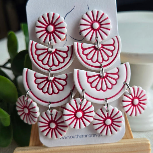 Clay Floral Tile - White and Red