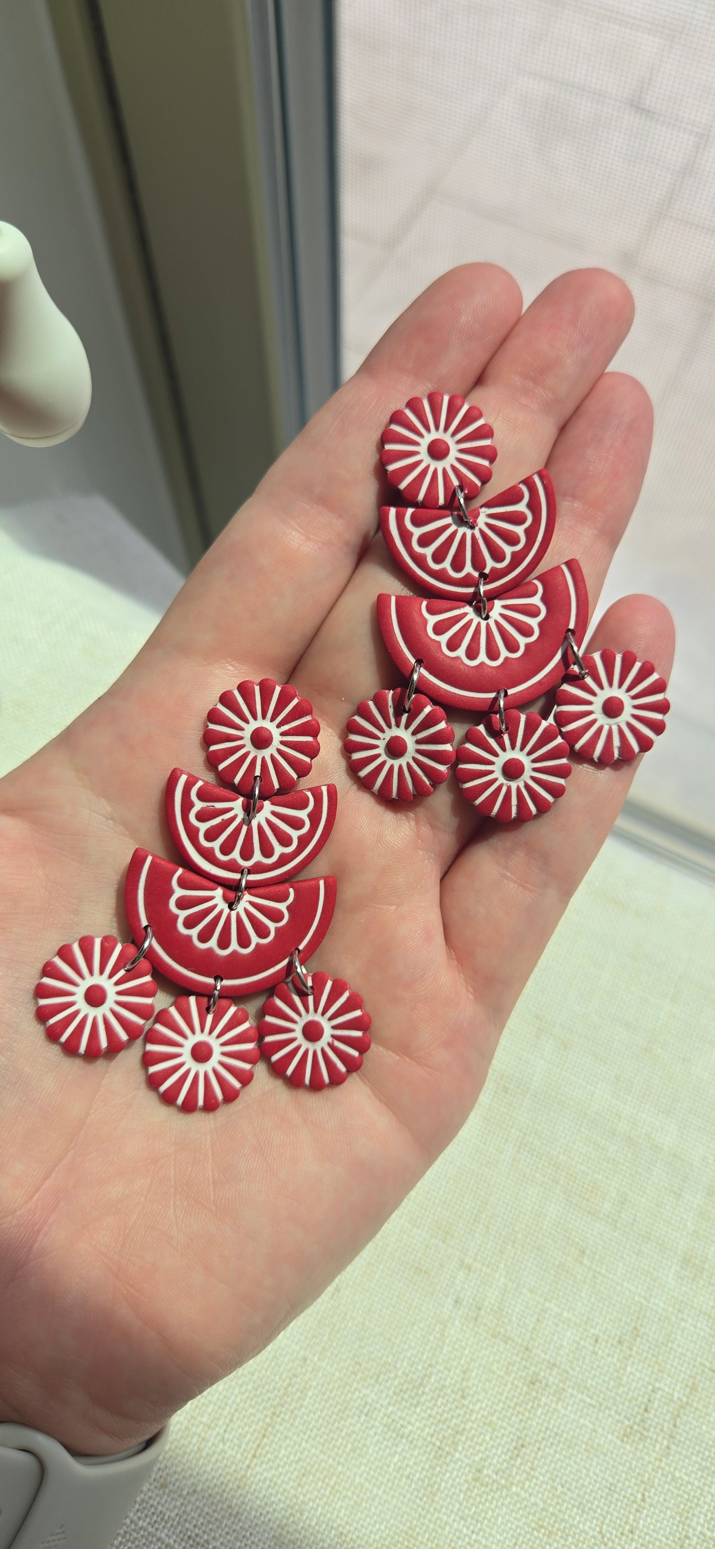 Clay Floral Tile - Red and White