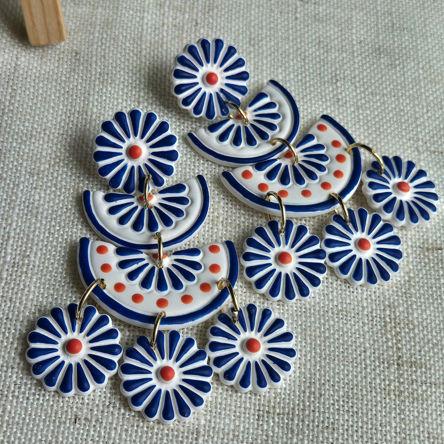 Clay Hand Painted Floral Tile - Blue and Orange