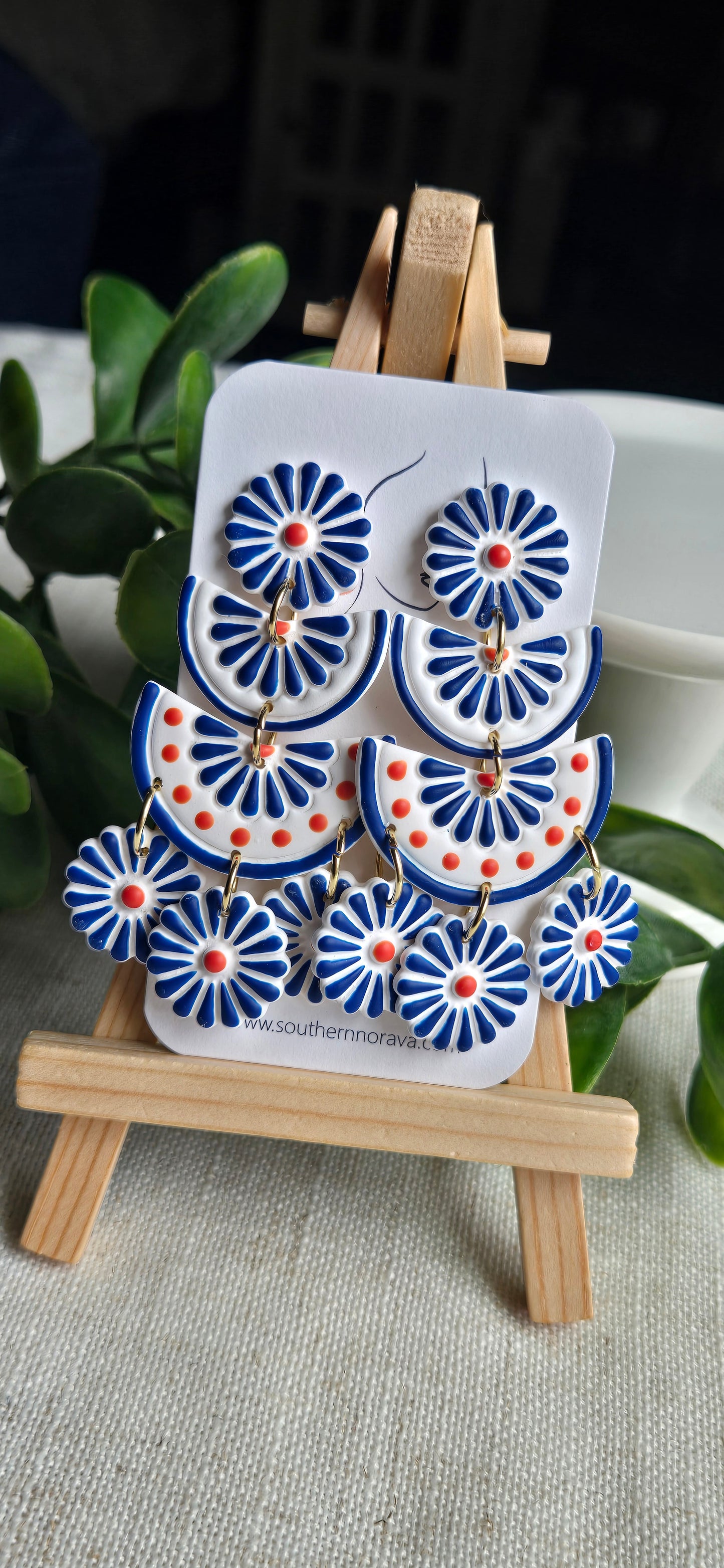 Clay Hand Painted Floral Tile - Blue and Orange