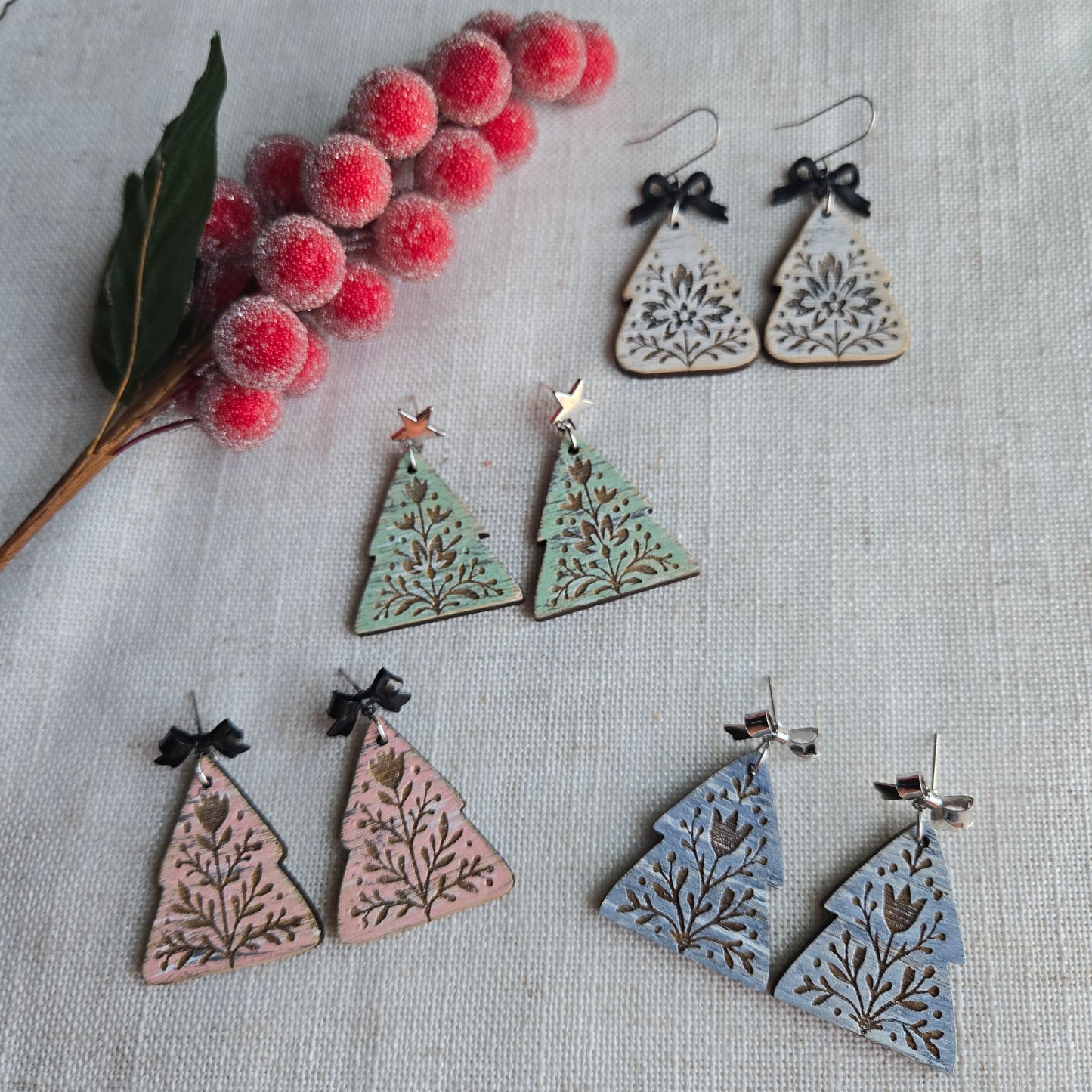 2025 Holiday - Hand Painted Wood - Nordic Tree Pink