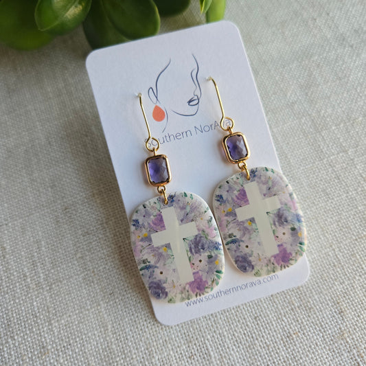 Purple Floral Cross Dangle