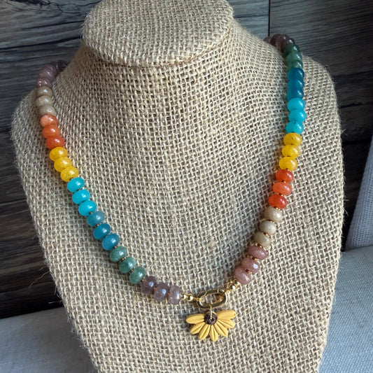 Sunflower Beaded Charm Necklace