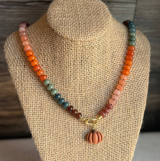 Pumpkin Beaded Charm Necklace