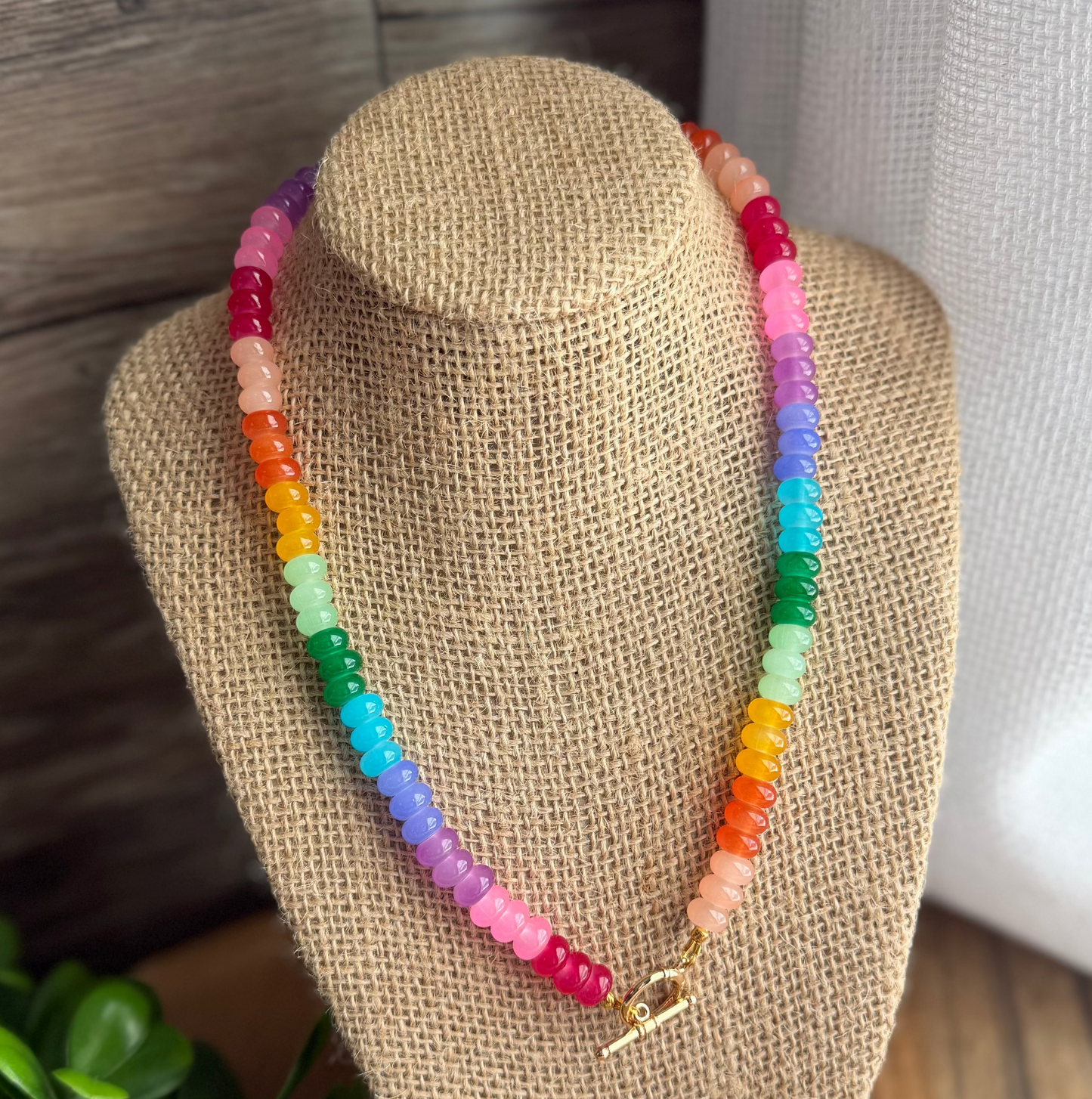 Bright Rainbow Beaded Charm Necklace