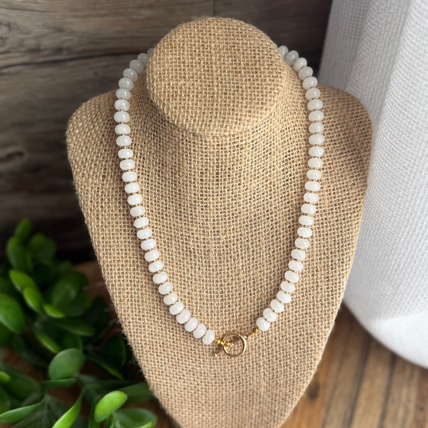 White and Gold Beaded Charm Necklace