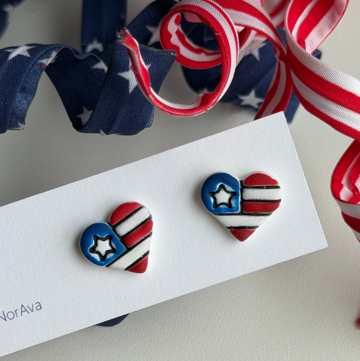 Summer Picnic - Patriotic Heart Studs