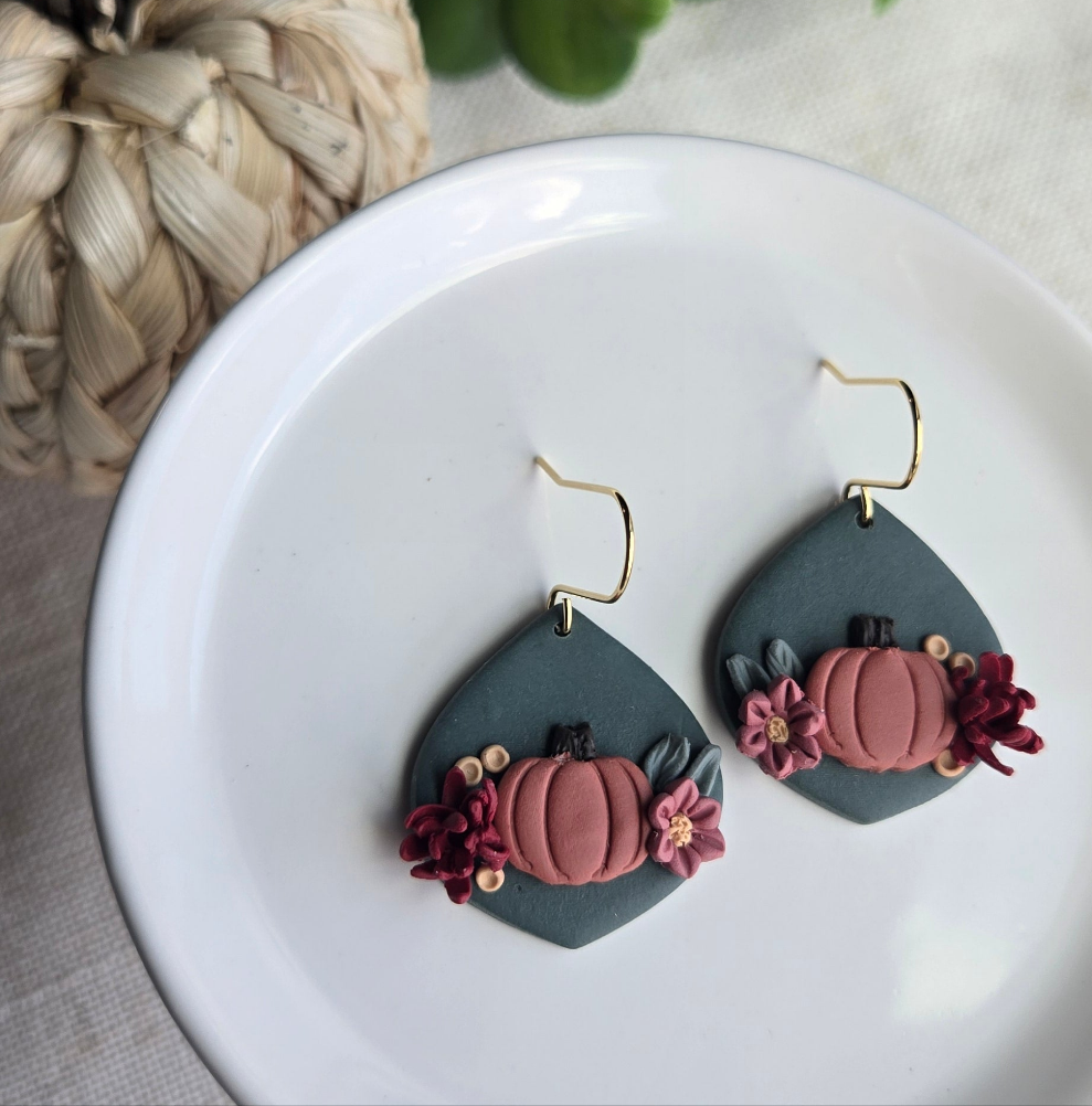 Clay Pumpkin Floral Dangle