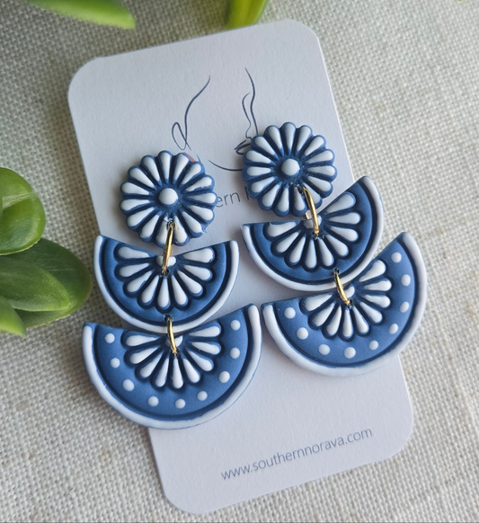 Clay Floral Tile - Blue and White