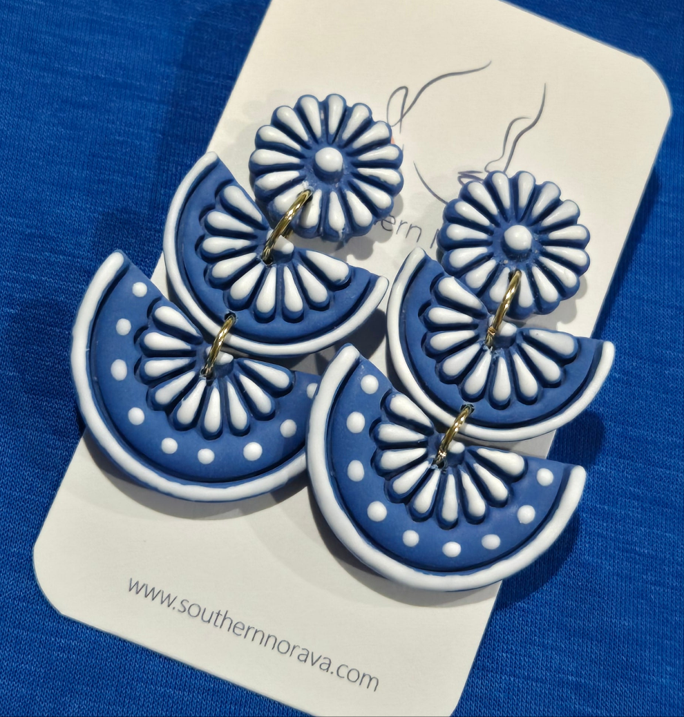 Clay Floral Tile - Blue and White