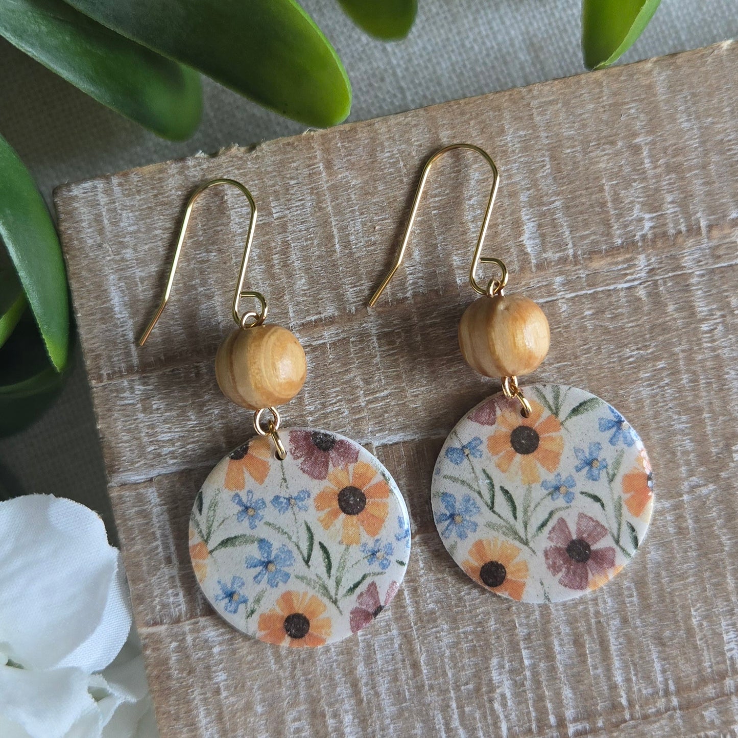 Spring Florals - Wood Bead Floral Dangles