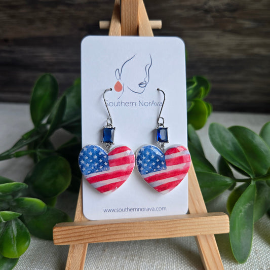 Summer Picnic - Flag Heart Dangles