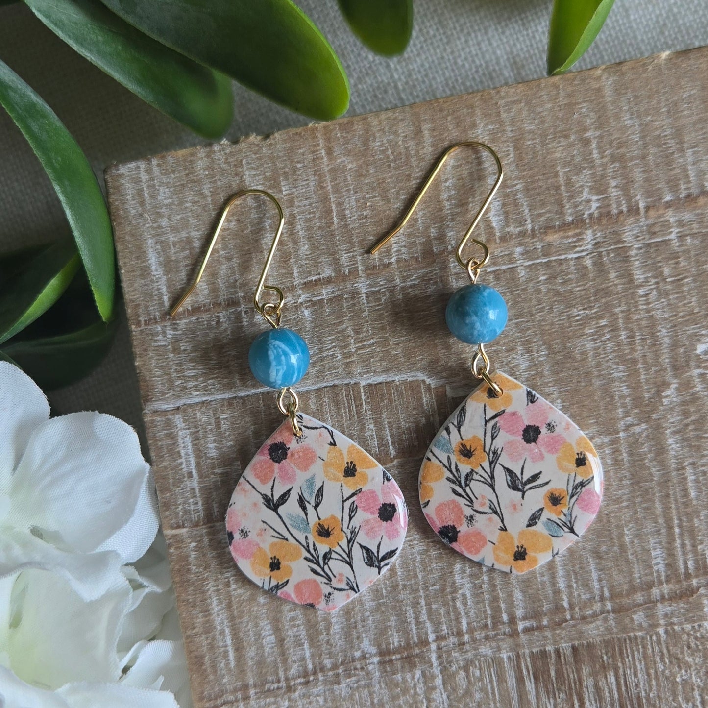 Spring Florals - Blue Bead Floral Dangles
