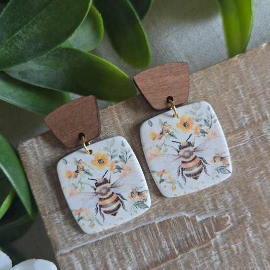 Spring Florals - Bee Square Studs