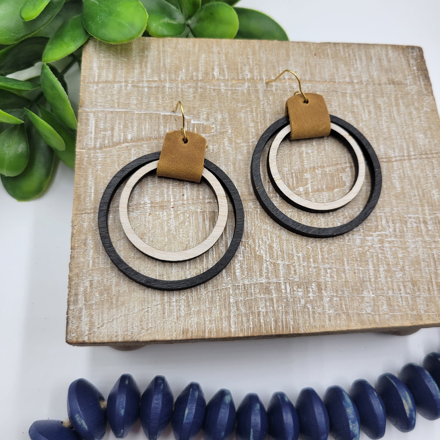 Wood Hoops - Black and White with Honey