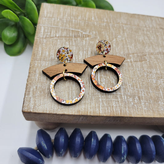 Wood Hoops - Retro Floral Dangles