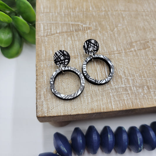 Wood Hoops - Black and White Pattern Studs