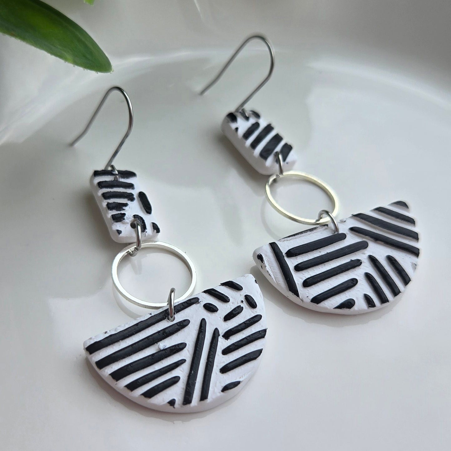 White and Black Dashes - Dangle with Semi-Circle