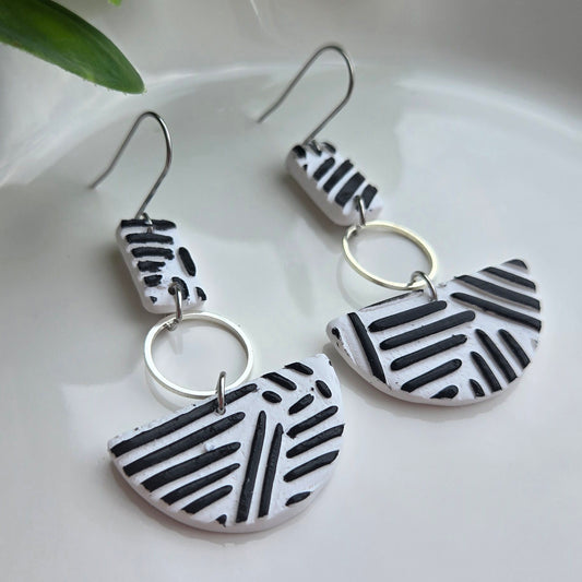 White and Black Dashes - Dangle with Semi-Circle