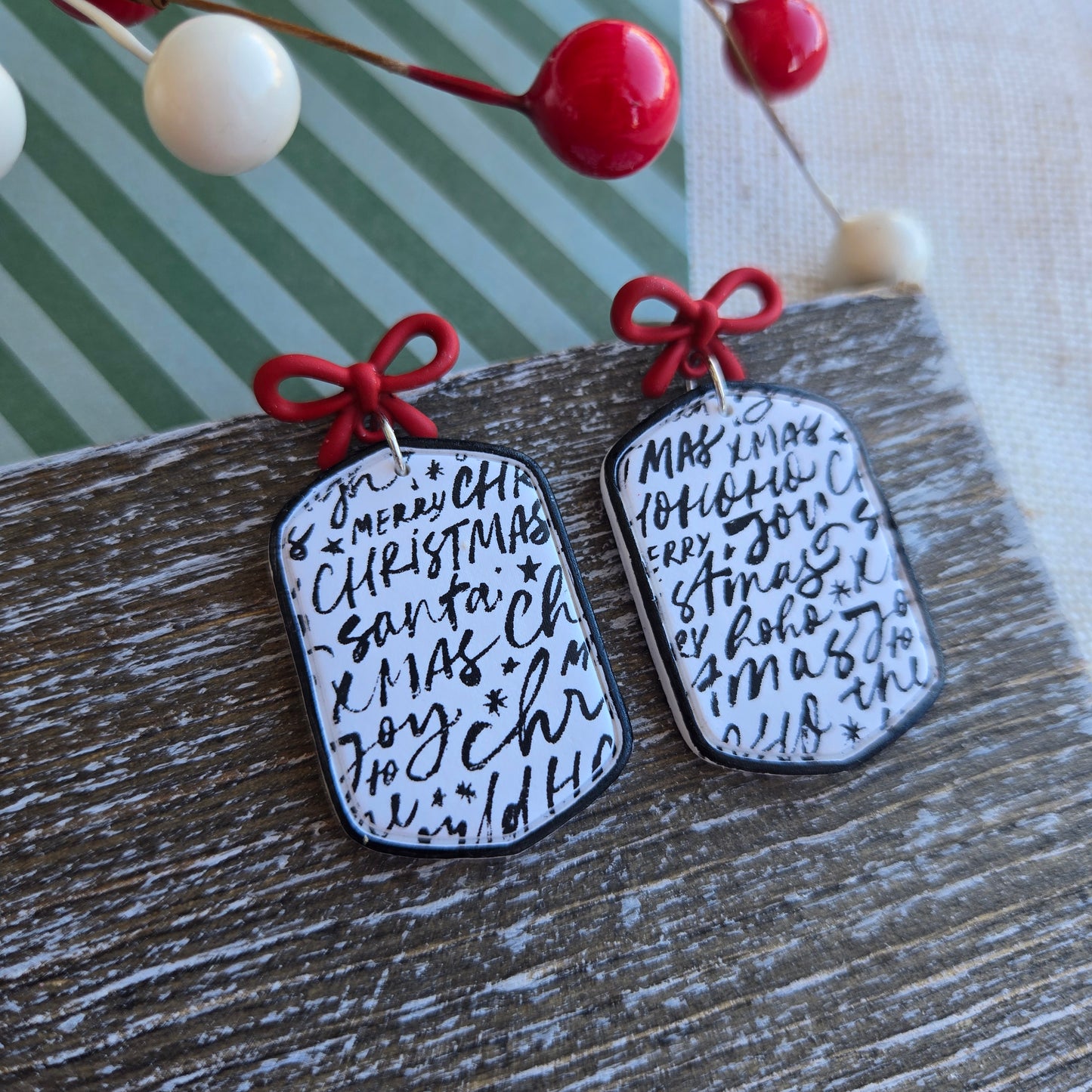 Holiday 2024 - Holiday Script with Red Bow Stud