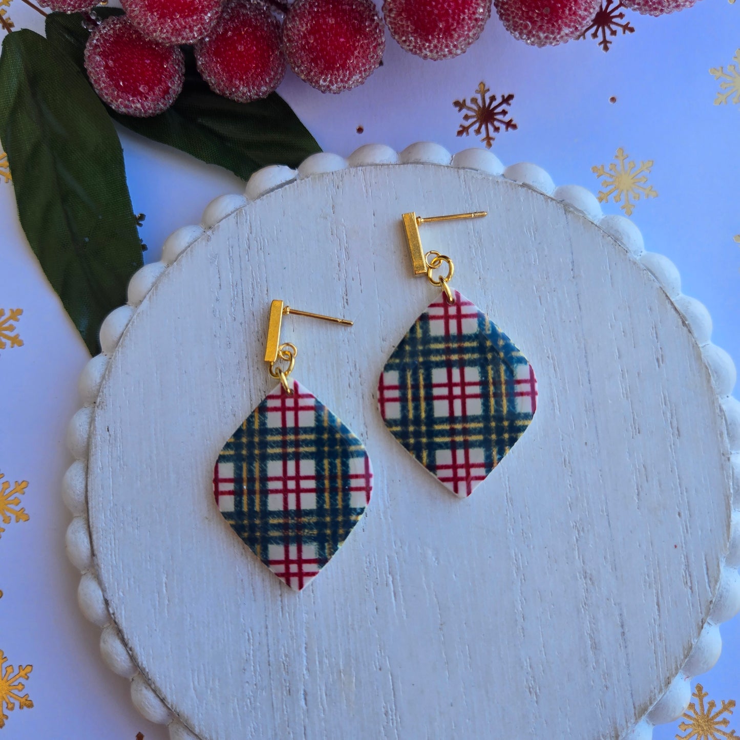 Holiday 2024 - Christmas Plaid Diamond Dangles