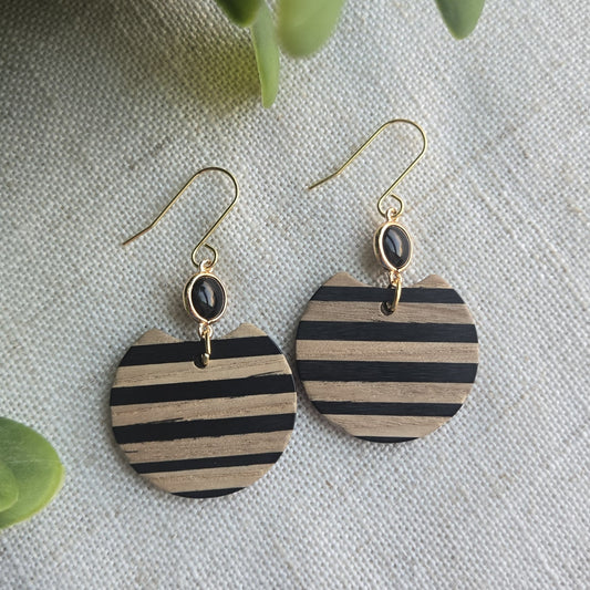 Beachy Acrylic - Black Striped Circle Dangle
