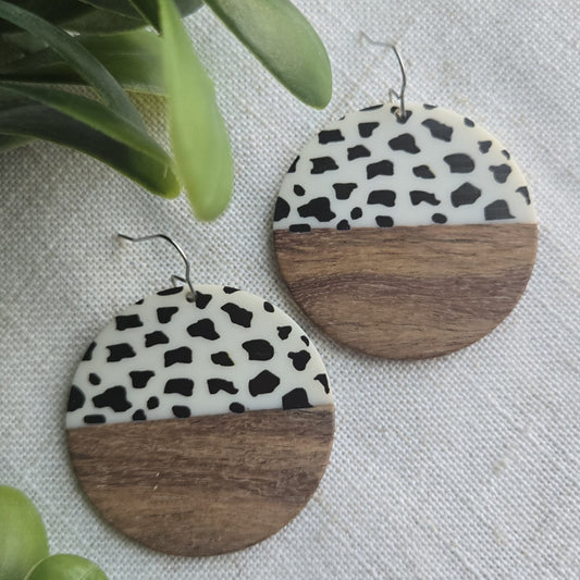 Beachy Acrylic - Cow Print Dangles