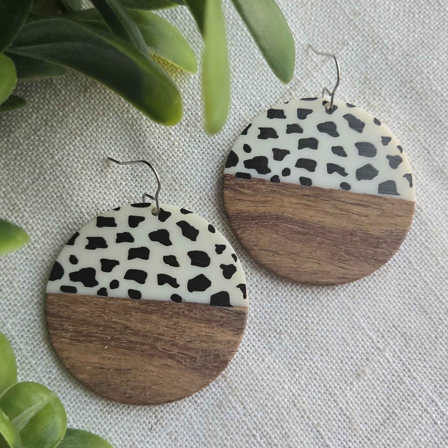 Beachy Acrylic - Cow Print Dangles