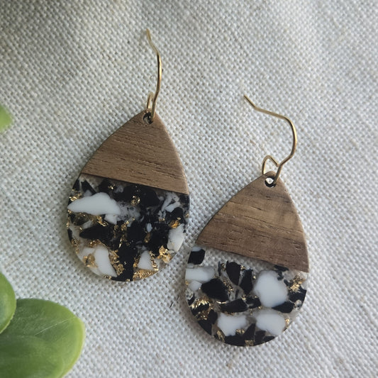 Beachy Acrylic - Black White and Gold Teardrop