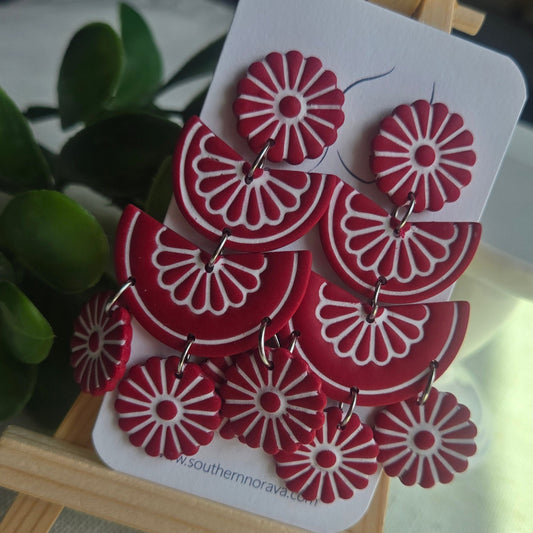 Clay  Floral Tile - Red and White