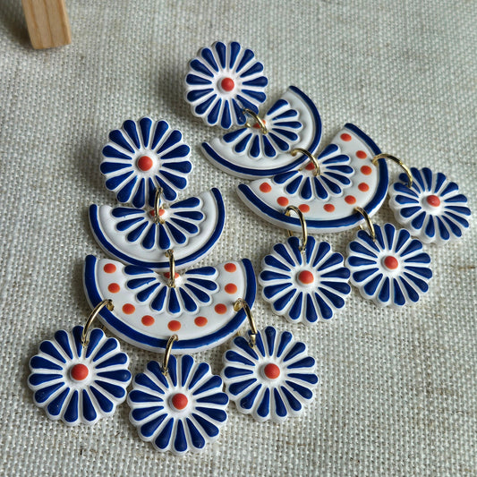 Clay Hand Painted Floral Tile - Blue and Orange