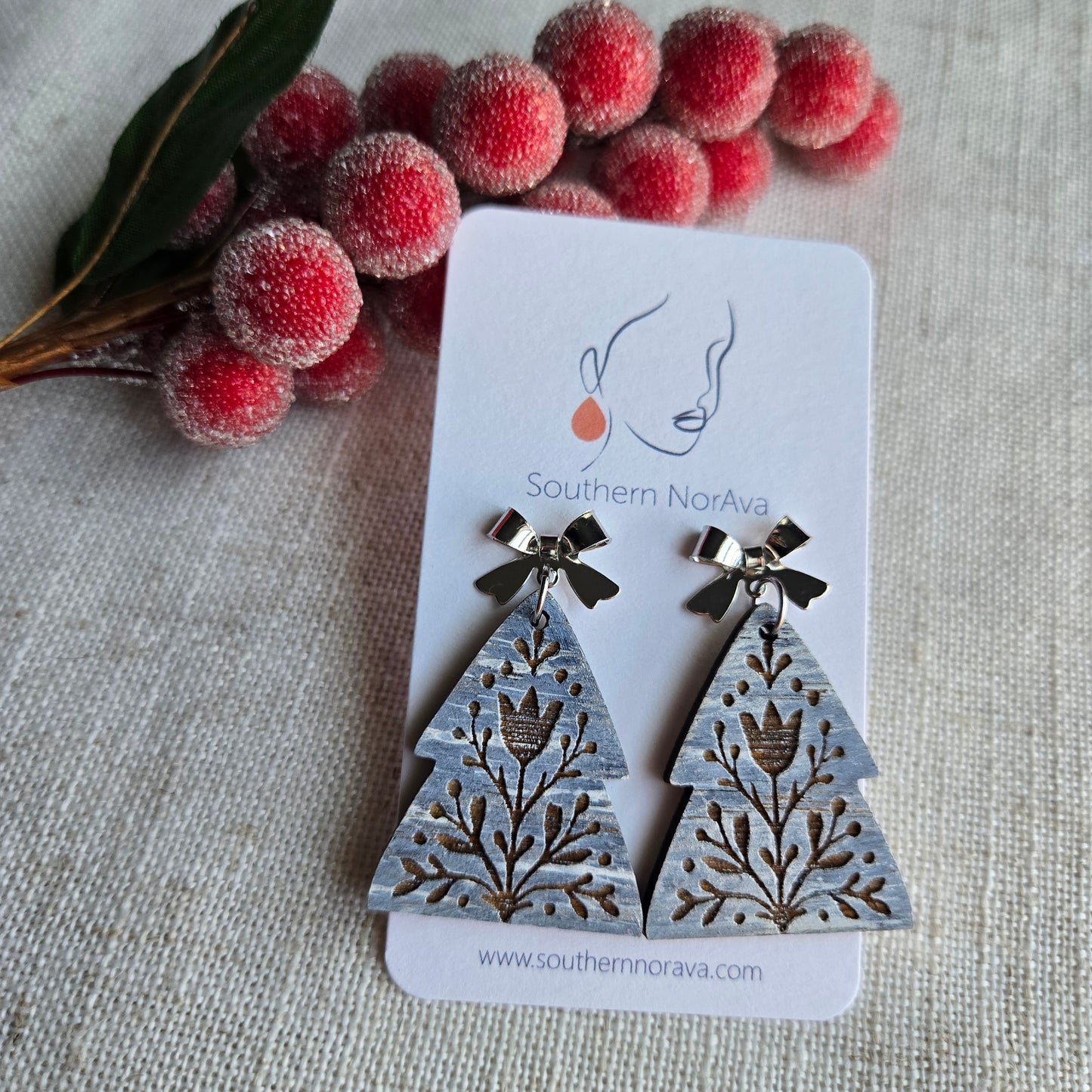 2025 Holiday - Hand Painted Wood - Nordic Tree Blue