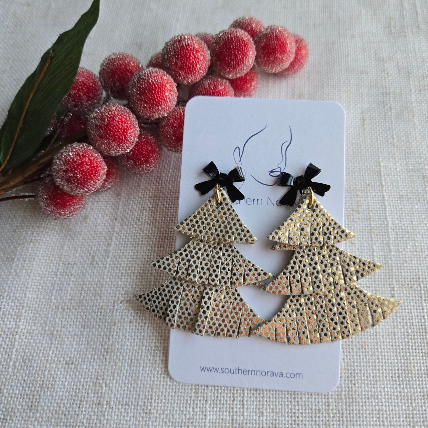 2025 Holiday - Leather - Gold Polka Dots Tree