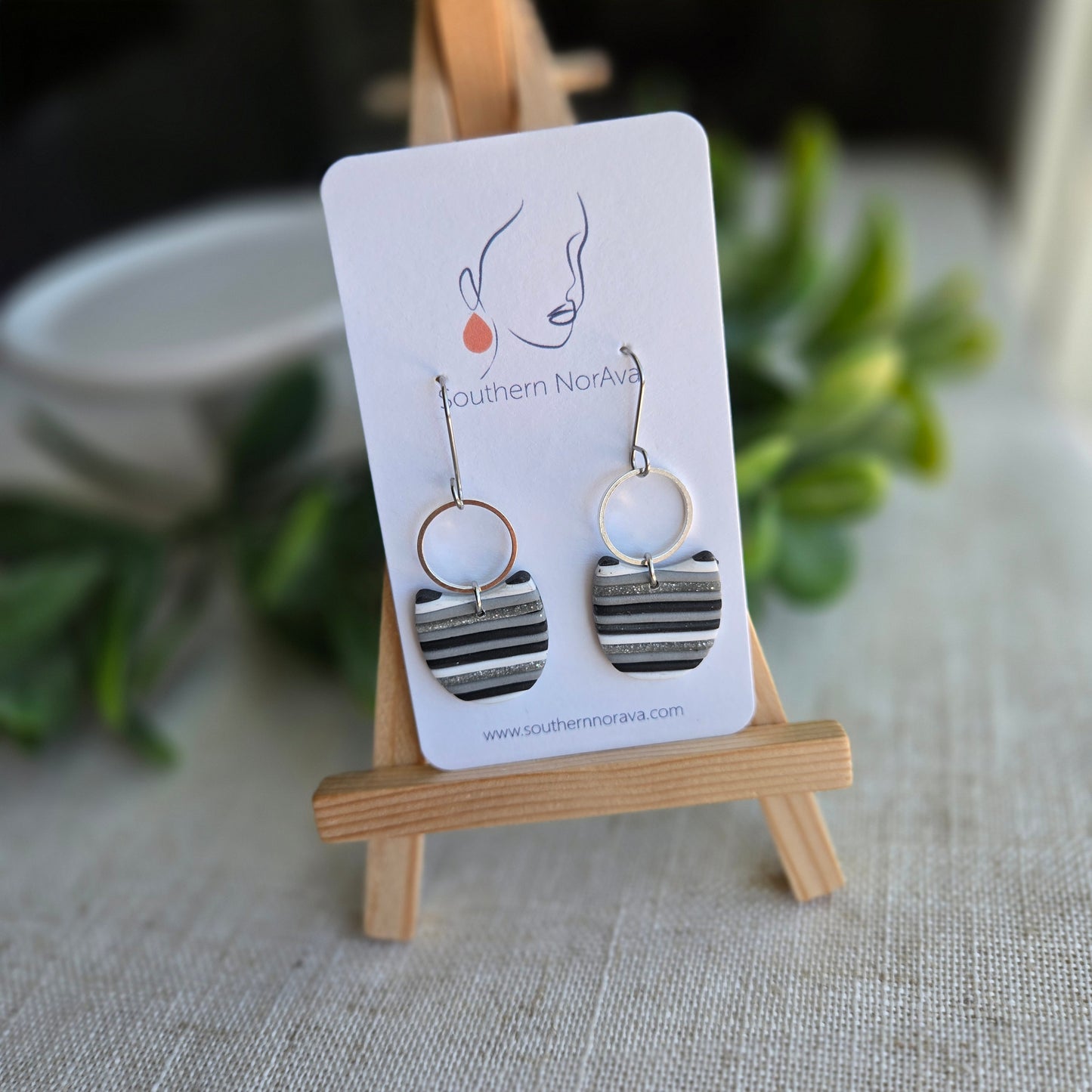 New Year's Collection - Clay - Silver Striped Clay Slab - U-Shaped Dangle