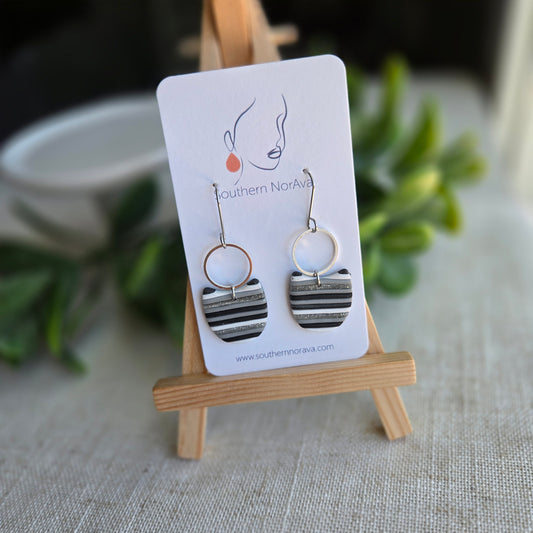 New Year's Collection - Clay - Silver Striped Clay Slab - U-Shaped Dangle