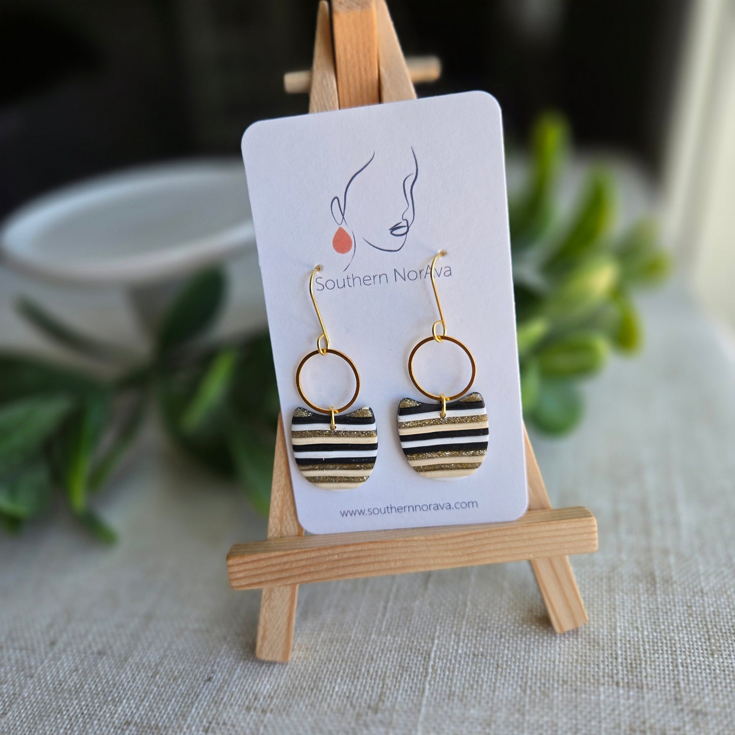 New Year's Collection - Clay - Gold Striped Clay Slab - U-Shaped Dangle