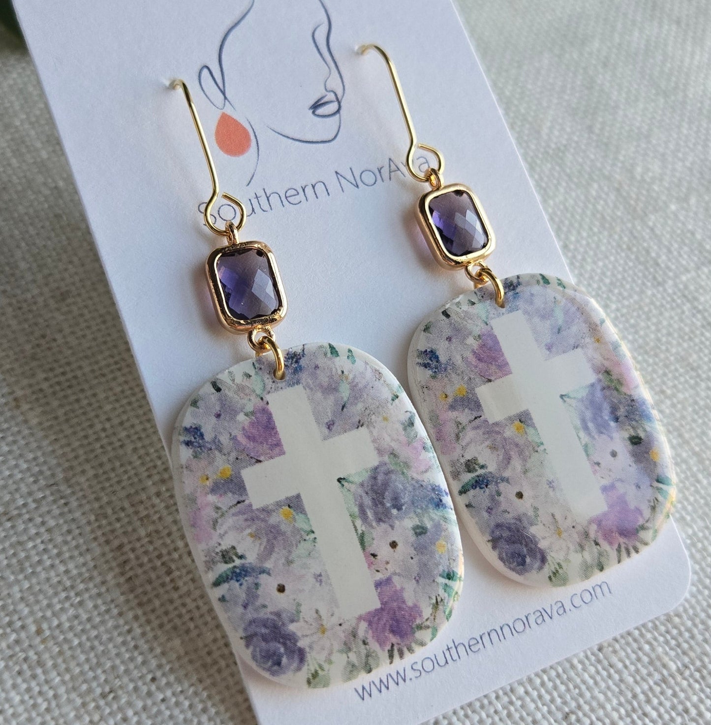 Purple Floral Cross Dangle
