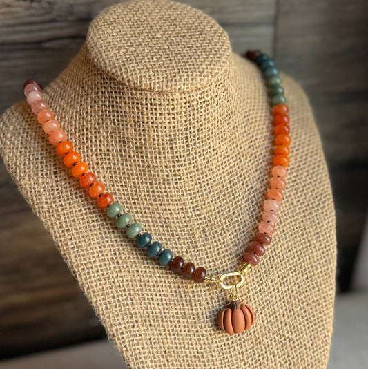 Pumpkin Beaded Charm Necklace