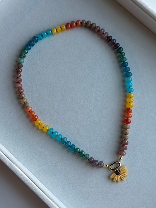 Sunflower Beaded Charm Necklace