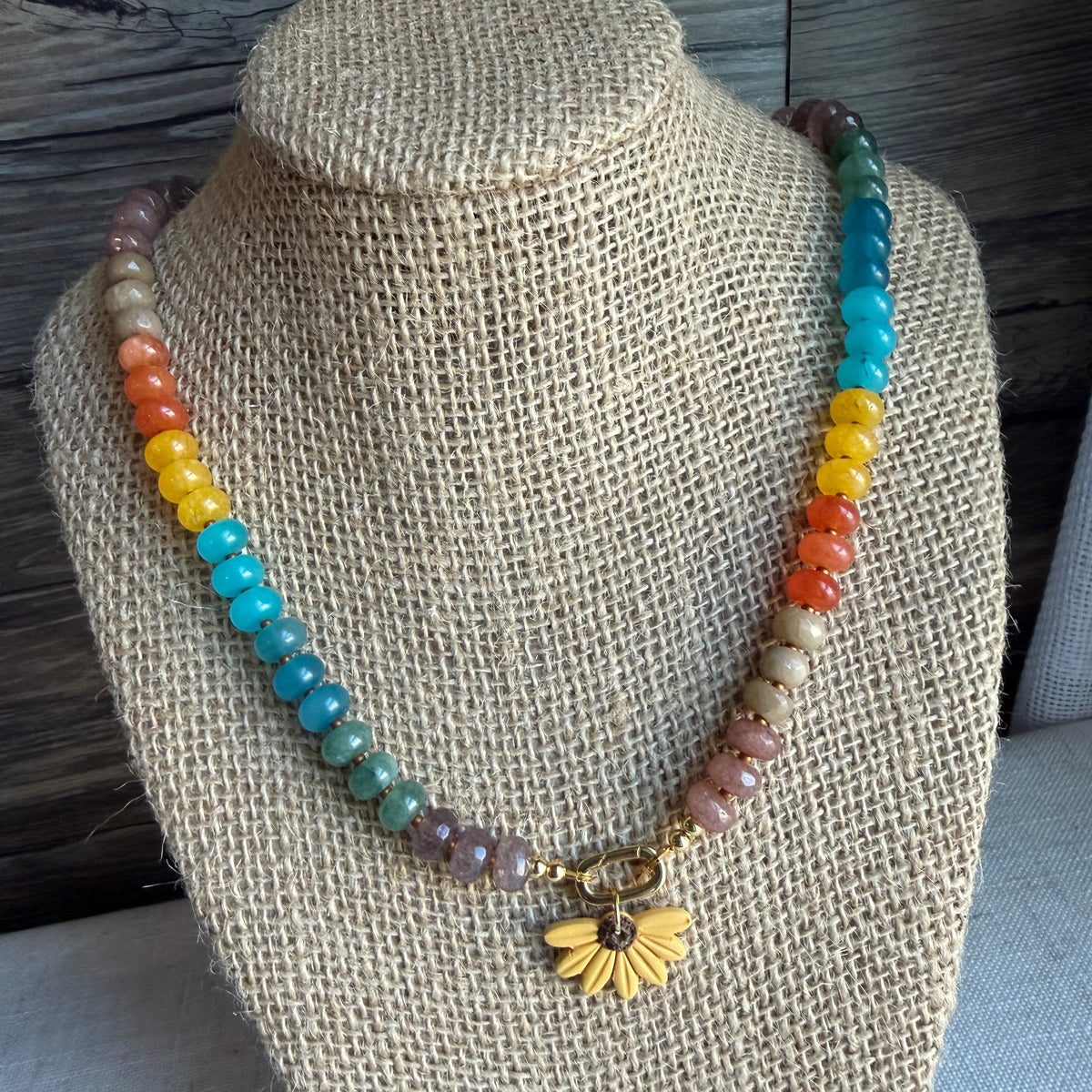 Sunflower Beaded Charm Necklace