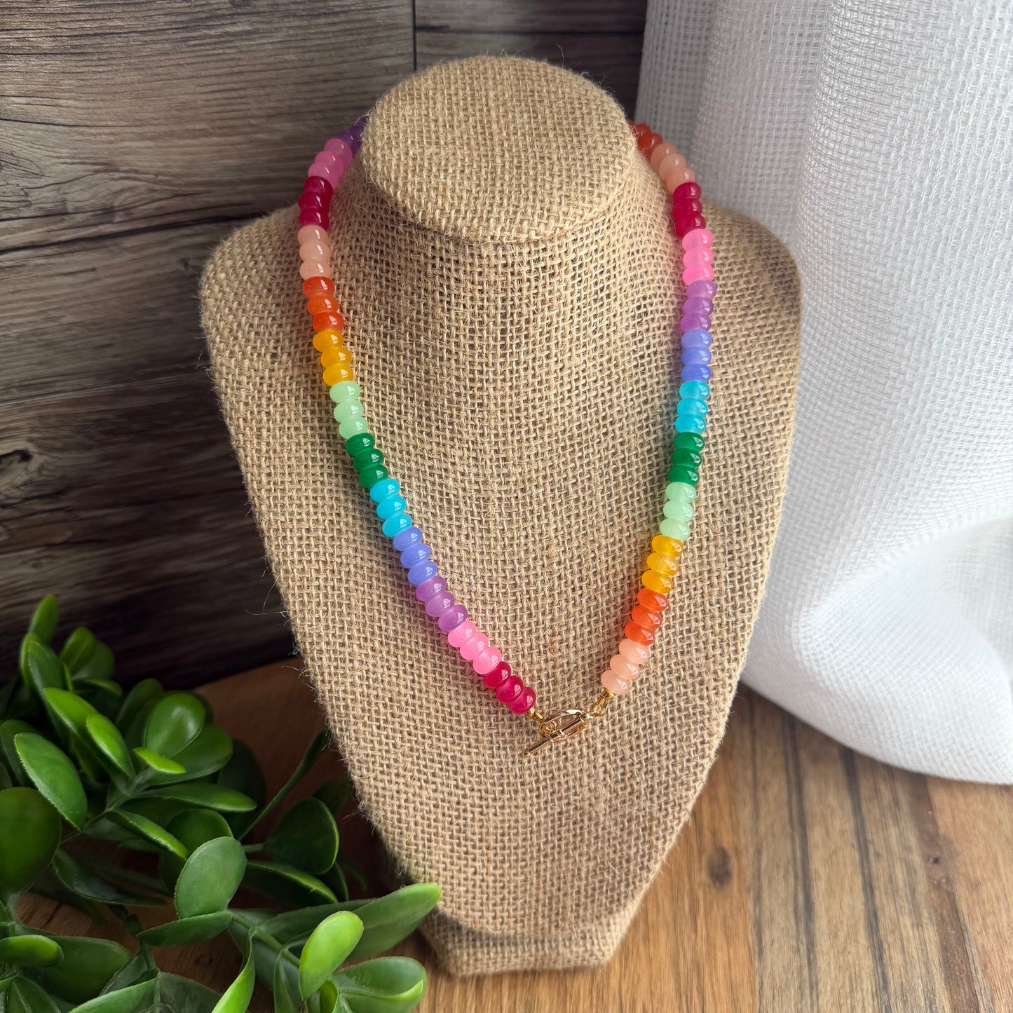 Bright Rainbow Beaded Charm Necklace