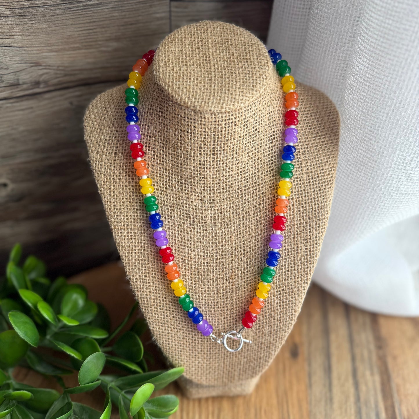 Rainbow Beaded Charm Necklace